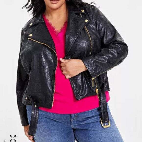 I.N.C. International Concepts Croc-Embossed Faux-Leather Moto Jacket - Picture 1 of 3